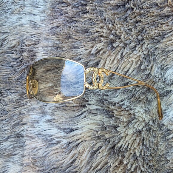 Authentic Chanel Gold Sunglasses crystal CC main image 5